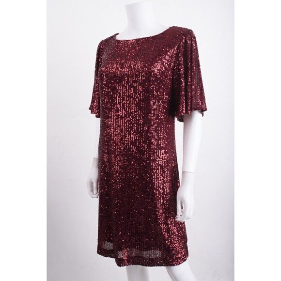 Forest Lily Womens Red Sequin Shift Dress M Medium Short Sleeved Party NWT - Picture 4 of 6